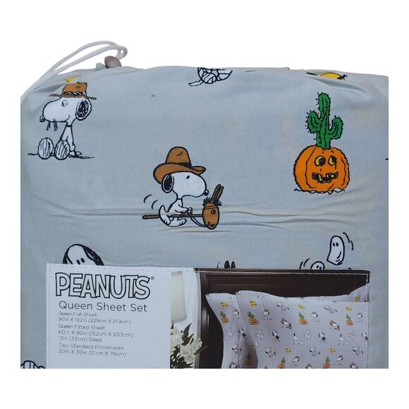 Peanuts Snoopy Fall Western Halloween Queen Sheet Set By Berkshire Desert - Picture 7 of 8
